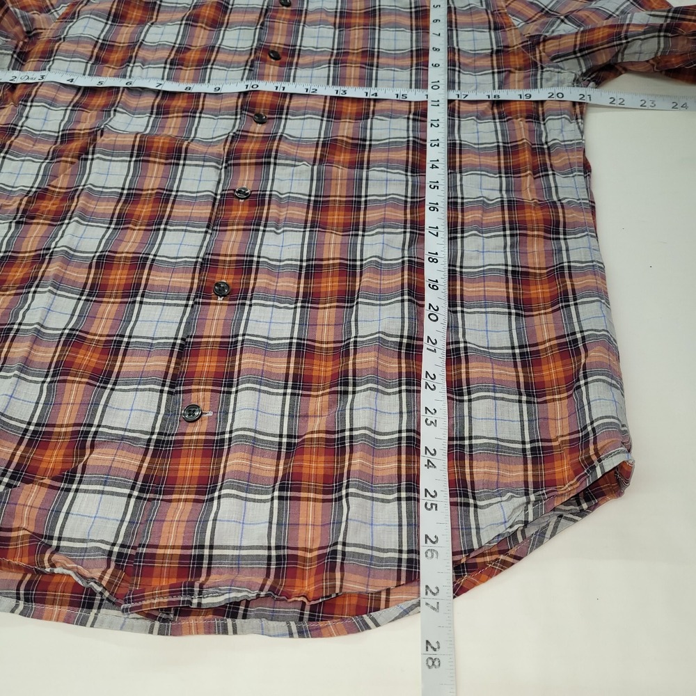 Vince Shirt Mens‎ L Orange Plaid Cotton Lightweight Long Sleeve Casual Office - Picture 10 of 11